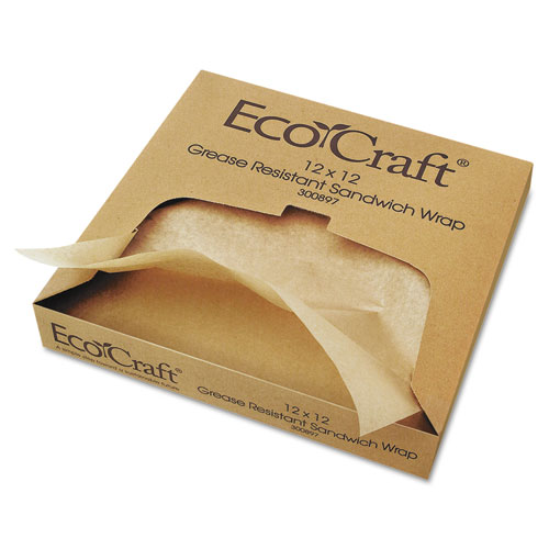 ECOCRAFT GREASE-RESISTANT PAPER WRAPS AND LINERS, NATURAL, 12 X 12, 1000/BOX, 5 BOXES/CARTON