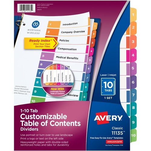 CUSTOMIZABLE TOC READY INDEX MULTICOLOR DIVIDERS, 10-TAB, LETTER