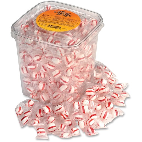 CANDY TUBS, PEPPERMINT PUFFS, INDIVIDUALLY WRAPPED, 44 OZ RESEALABLE PLASTIC TUB