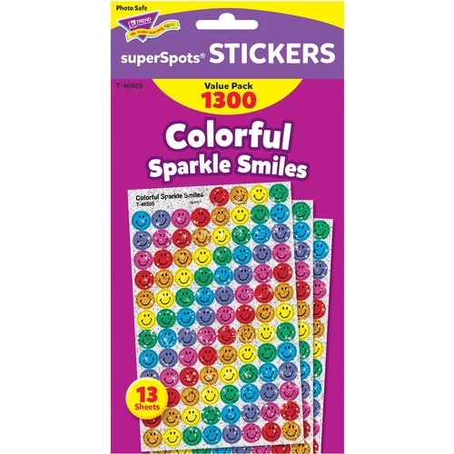 Trend Enterprises  Stickers, Colorful Sparkle Smiles, 1300 Stickers, Multi
