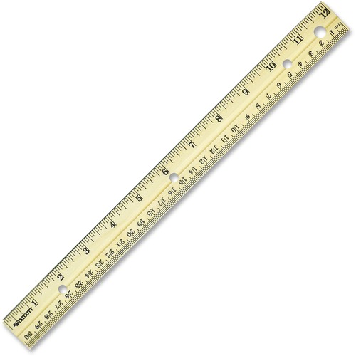 Hole Punched Wood Ruler English And Metric With Metal Edge, 12"