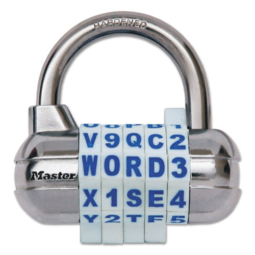 Password Plus Combination Lock, Hardened Steel Shackle, 2 1/2" Wide, Silver