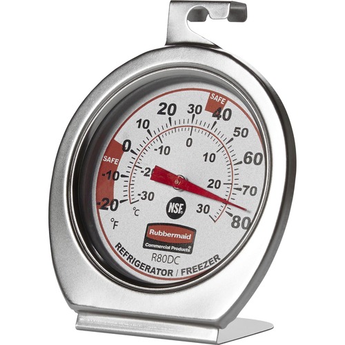 Rubbermaid Commercial Products  Thermometer, f/Freezer/Refrigerators, -20 to 80F, Silver