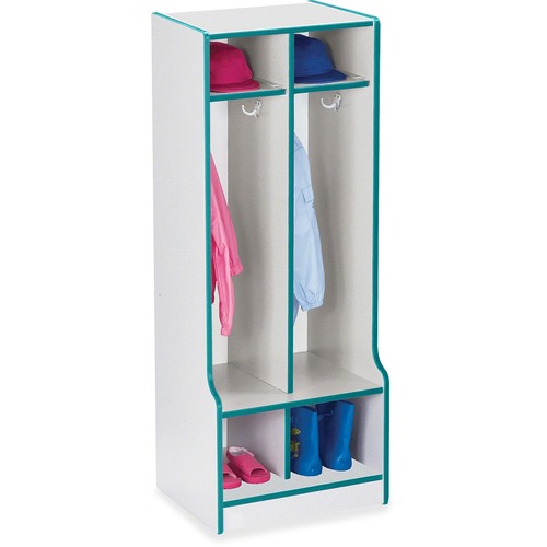 Jonti-Craft, Inc.  Coat Locker, w/Step, 2 Section, 50.5"x20"x17.5", Teal