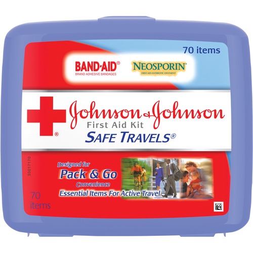Johnson & Johnson  Safe Travels First Aid Kit,70 Pieces,5-1/2"x6-1/4"x1-1/2"