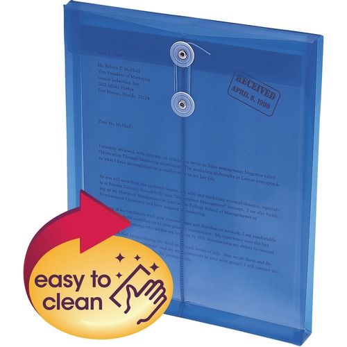 POLY STRING AND BUTTON INTEROFFICE ENVELOPES, STRING AND BUTTON CLOSURE, 9.75 X 11.63, TRANSPARENT BLUE, 5/PACK