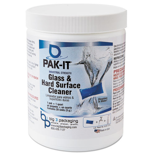 GLASS AND HARD-SURFACE CLEANER, PLEASANT SCENT, 20 PAK-ITS/JAR, 12 JARS/CARTON