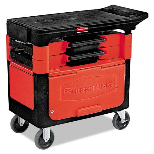 LOCKING TRADES CART, 330-LB CAPACITY, TWO-SHELF, 19.25W X 38D X 33.38H, BLACK