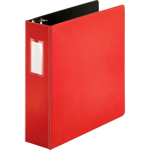 Business Source  D-Ring Binder w/Label Holder, Hvy-Dty, 3", Red