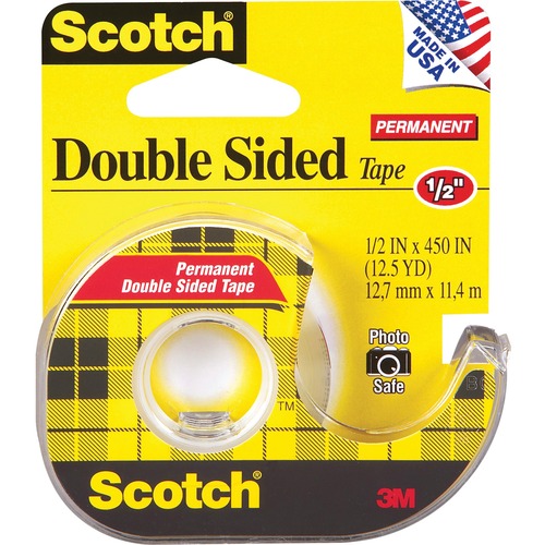 DOUBLE-SIDED PERMANENT TAPE IN HANDHELD DISPENSER, 1" CORE, 0.5" X 37.5 FT, CLEAR