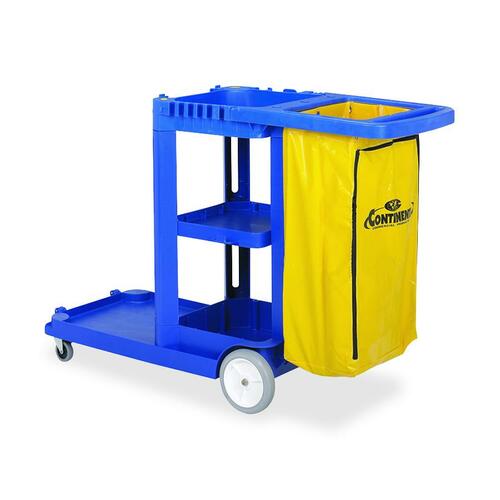 Continental Mfg Co  Janitorial Cart, w/ 25 Gallon Bag, 55"x30"x38", Blue