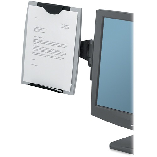 Office Suites Monitor Mount Copyholder, Plastic, Holds 150 Sheets, Black/silver