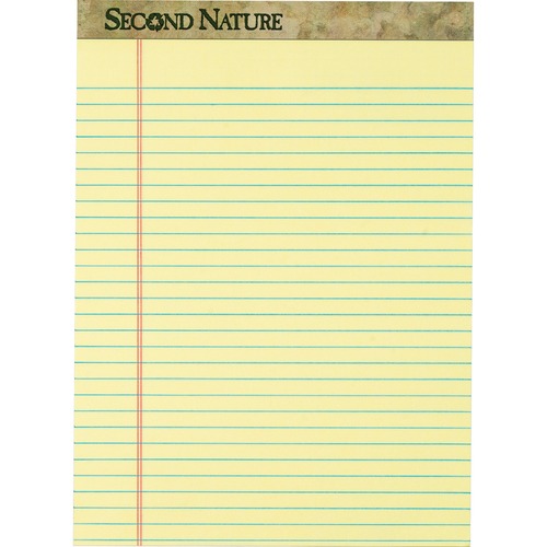 SECOND NATURE RECYCLED PADS, WIDE/LEGAL RULE, 8.5 X 11.75, CANARY, 50 SHEETS, DOZEN