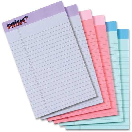 PRISM + WRITING PADS, NARROW RULE, 5 X 8, ASSORTED PASTEL SHEET COLORS, 50 SHEETS, 6/PACK