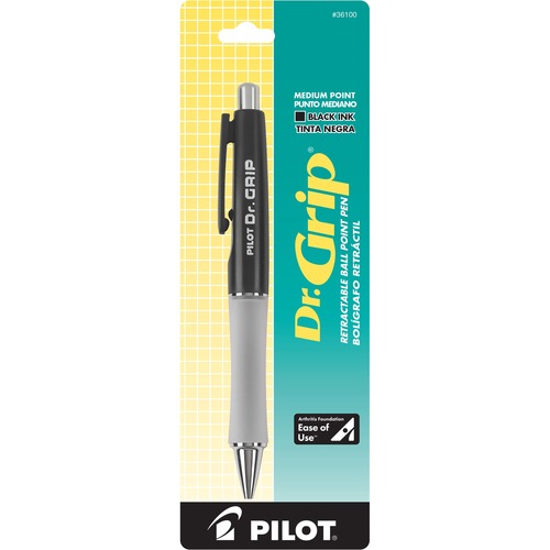 DR. GRIP RETRACTABLE BALLPOINT PEN, MEDIUM 1MM, BLACK INK, BLACK BARREL