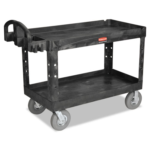 HEAVY-DUTY 2-SHELF UTILITY CART, TPR CASTERS, 26W X 55D X 33.25H, BLACK