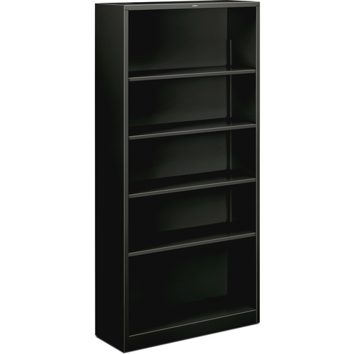 Metal Bookcase, Five-Shelf, 34-1/2w X 12-5/8w X 71h, Black