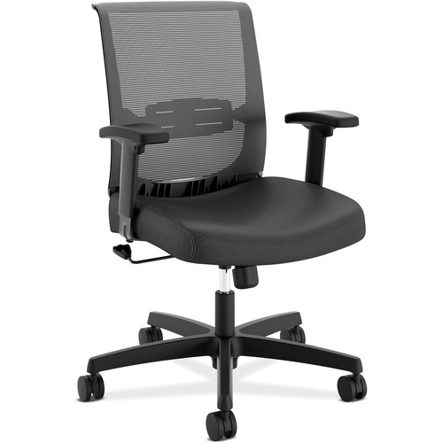 CONVERGENCE MID-BACK TASK CHAIR WITH SWIVEL-TILT CONTROL, SUPPORTS UP TO 275 LBS, VINYL, BLACK SEAT/BACK, BLACK BASE