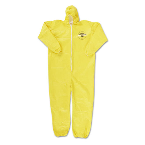 Tychem Qc Hooded Coveralls, Zip Close, Elastic Wrists/ankles, Yellow, 2xl, 12/ct