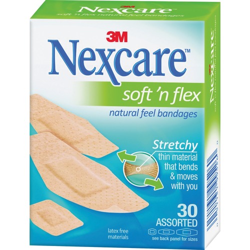 3M  Nexcare Soft-N-Flex Bandages, Ast, 30/BX, TN
