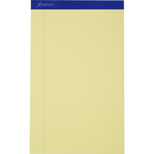 RECYCLED WRITING PADS, WIDE/LEGAL RULE, 8.5 X 14, CANARY, 50 SHEETS, DOZEN