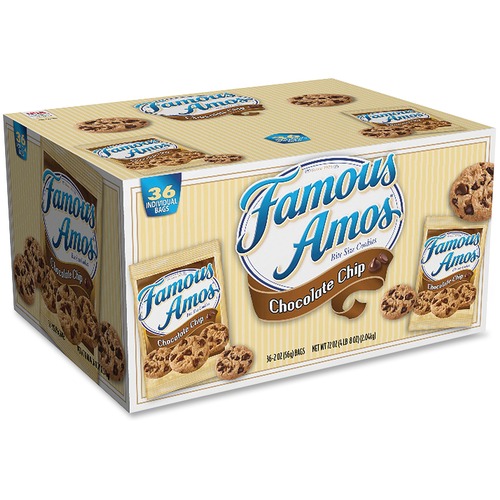 Famous Amos Cookies, Chocolate Chip, 2 Oz Snack Pack, 36/carton