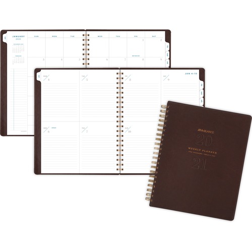 SIGNATURE COLLECTION DISTRESSED BROWN WEEKLY MONTHLY PLANNER, 11 X 8.5, 2021-2022