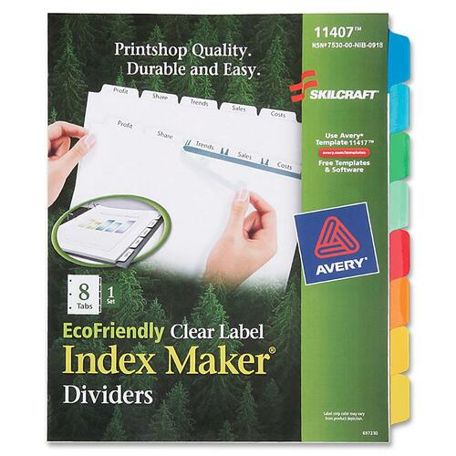 SKILCRAFT  Index Divider Makers, 8 Tab, Single Set, 8-1/5"x11", White