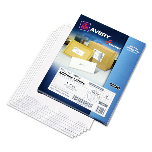 7530013025504 SKILCRAFT LASER LABELS, LABEL PRINTERS, 1.33 X 4, WHITE, 14/SHEET, 100 SHEETS/BOX