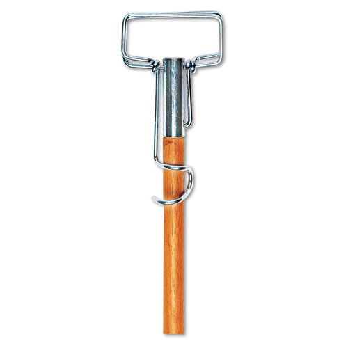 Spring Grip Metal Head Mop Handle For Most Mop Heads, 60" Wood Handle