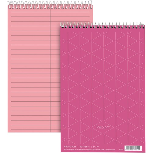 PRISM STENO BOOKS, GREGG RULE, 6 X 9, PINK, 80 SHEETS, 4/PACK