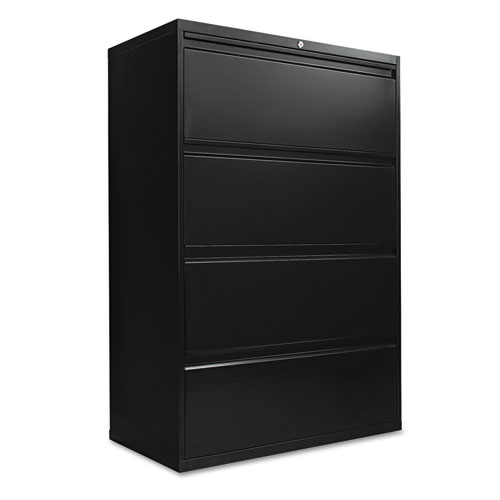 FOUR-DRAWER LATERAL FILE CABINET, 36W X 18D X 52.5H, BLACK