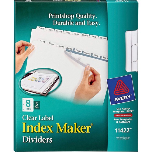 PRINT AND APPLY INDEX MAKER CLEAR LABEL DIVIDERS, COPIERS, 8-TAB, LETTER, 5 SETS