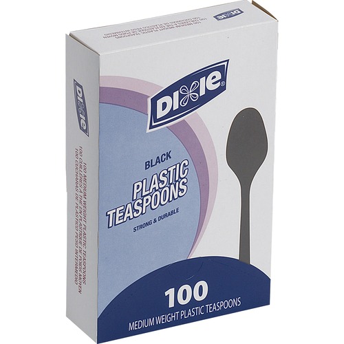 Plastic Cutlery, Heavy Mediumweight Teaspoons, Black, 100/box