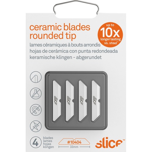 Safety Box Cutter Blades, Rounded Tip, Ceramic Zirconium Oxide, 4/pack