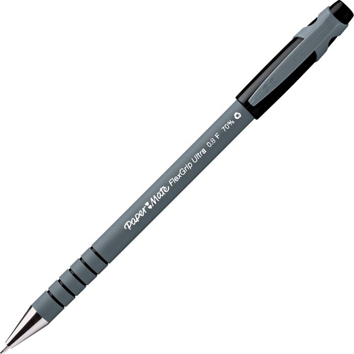 FLEXGRIP ULTRA STICK BALLPOINT PEN, FINE 0.8MM, BLACK INK, GRAY BARREL, DOZEN