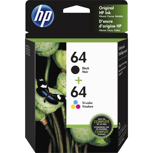HP X4D92AN (HP 64) Black, Tri-Color OEM Ink Cartridges (2 pk)