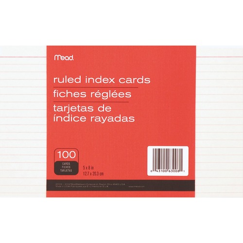 CARDS,INDEX,RULED,5X8,100CT