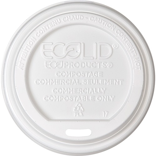 ECOLID RENEWABLE/COMPOSTABLE HOT CUP LIDS, PLA FITS 8 OZ HOT CUPS, 50/PACKS, 16 PACKS/CARTON