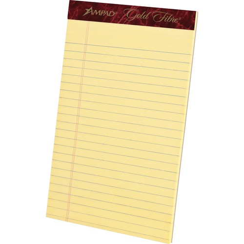 GOLD FIBRE QUALITY WRITING PADS, MEDIUM/COLLEGE RULE, 5 X 8, CANARY, 50 SHEETS, DOZEN