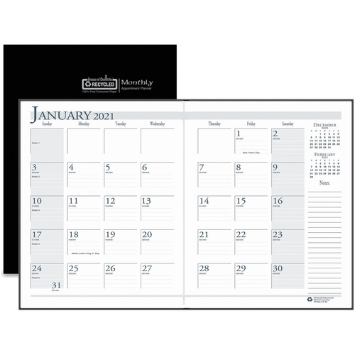 RECYCLED RULED MONTHLY PLANNER, 14-MONTH DEC.-JAN., 8.75 X 6.88, BLACK, 2020-2022