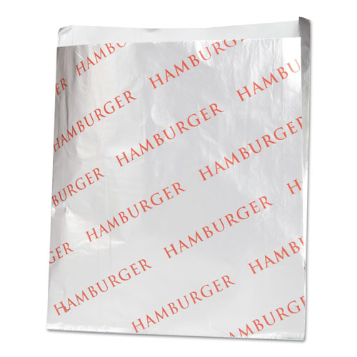 FOIL SINGLE-SERVE BAGS, 6" X 6.5", SILVER, HAMBURGER DESIGN, 1,000/CARTON