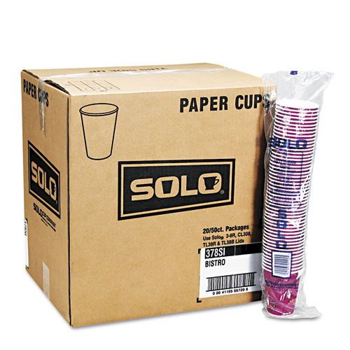 SOLO BISTRO DESIGN HOT DRINK CUPS, PAPER, 12OZ, MAROON, 50/BAG, 20 BAGS/CARTON