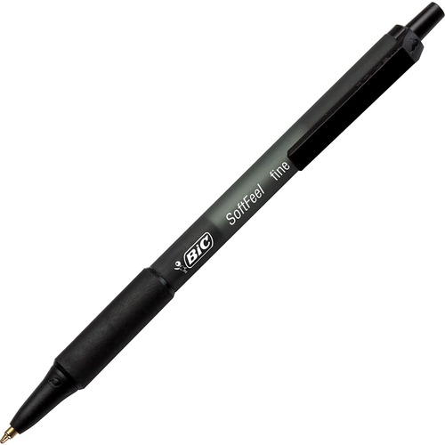 SOFT FEEL RETRACTABLE BALLPOINT PEN, FINE 0.8MM, BLACK INK/BARREL, DOZEN