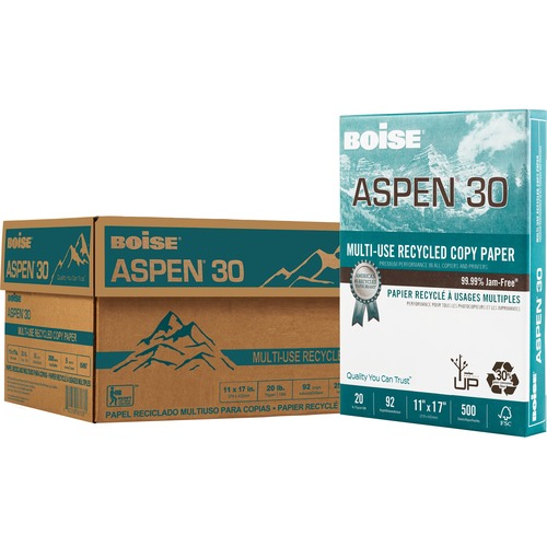 ASPEN 30 MULTI-USE RECYCLED PAPER, 92 BRIGHT, 20LB, 11 X 17, WHITE, 500 SHEETS/REAM, 5 REAMS/CARTON