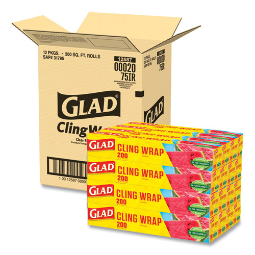 Clingwrap Plastic Wrap, 200 Square Foot Roll, Clear, 12/carton