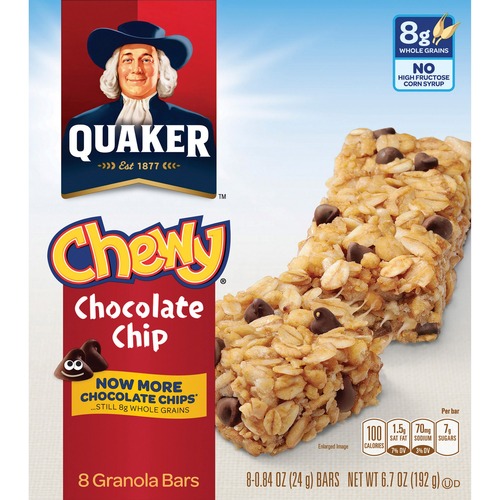 Quaker Foods  Chewy Granola Bars, 6.7oz., 8/BX, Chocolate Chip