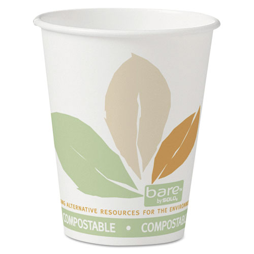 Bare By Solo Eco-Forward Pla Paper Hot Cups, 8 Oz, Leaf Design,50/bag,20 Bags/ct