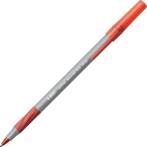 ROUND STIC GRIP XTRA COMFORT STICK BALLPOINT PEN, 1.2MM, RED INK, GRAY BARREL, DOZEN