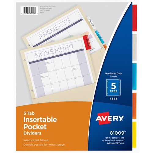 Avery  Insertable Divider,Pocket/Tabs,5/Tabs,8-7/8"x11",Multi-Color